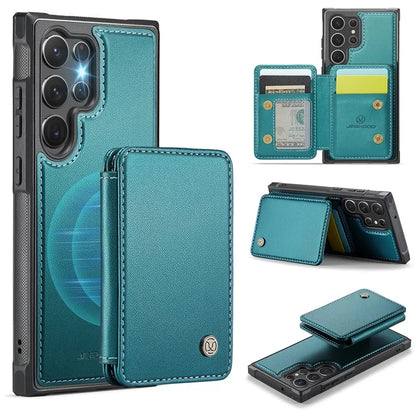 JEEHOOD J05 For Samsung Galaxy S23 Ultra Case Card Holder Kickstand Leather+TPU Phone Cover