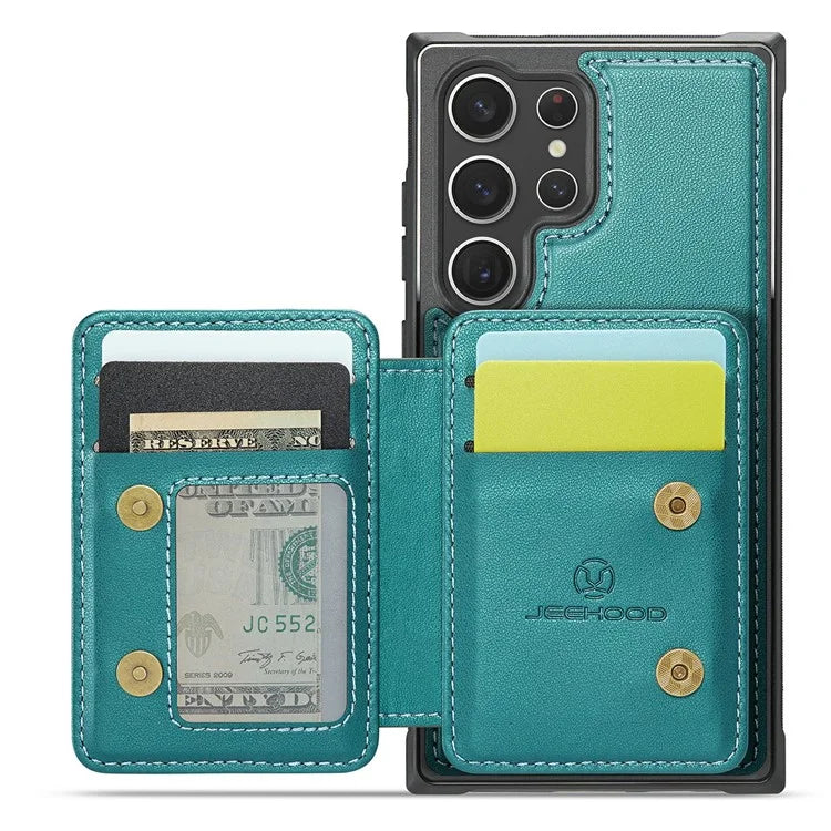 JEEHOOD J05 For Samsung Galaxy S23 Ultra Case Card Holder Kickstand Leather+TPU Phone Cover