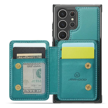 JEEHOOD J05 For Samsung Galaxy S23 Ultra Case Card Holder Kickstand Leather+TPU Phone Cover