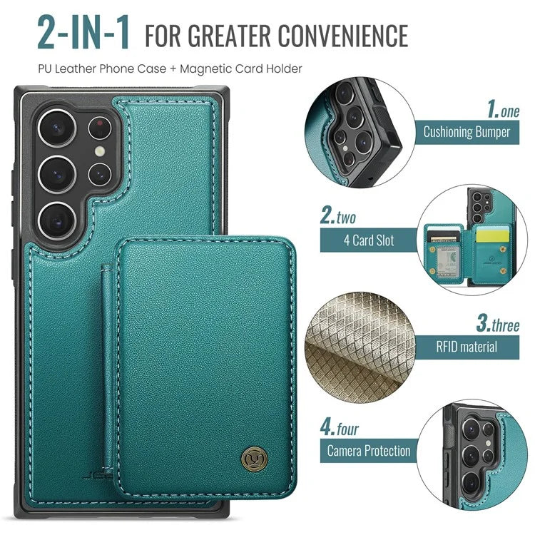 JEEHOOD J05 For Samsung Galaxy S23 Ultra Case Card Holder Kickstand Leather+TPU Phone Cover