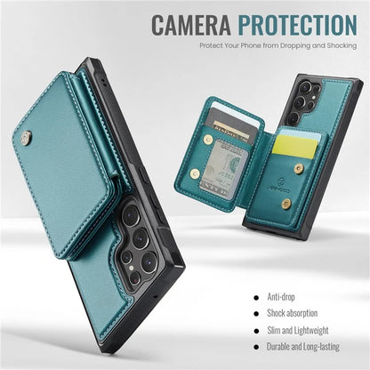 JEEHOOD J05 For Samsung Galaxy S23 Ultra Case Card Holder Kickstand Leather+TPU Phone Cover