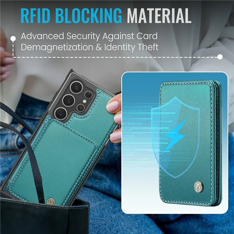 JEEHOOD J05 For Samsung Galaxy S23 Ultra Case Card Holder Kickstand Leather+TPU Phone Cover
