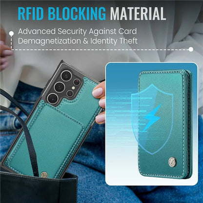 JEEHOOD J05 For Samsung Galaxy S23 Ultra Case Card Holder Kickstand Leather+TPU Phone Cover
