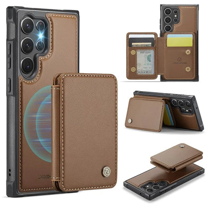 JEEHOOD J05 For Samsung Galaxy S23 Ultra Case Card Holder Kickstand Leather+TPU Phone Cover