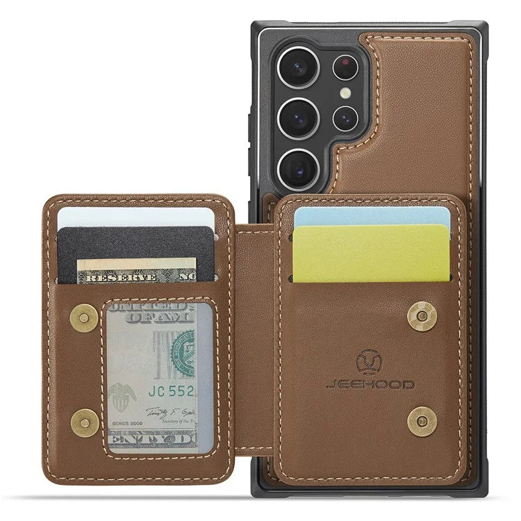 JEEHOOD J05 For Samsung Galaxy S23 Ultra Case Card Holder Kickstand Leather+TPU Phone Cover