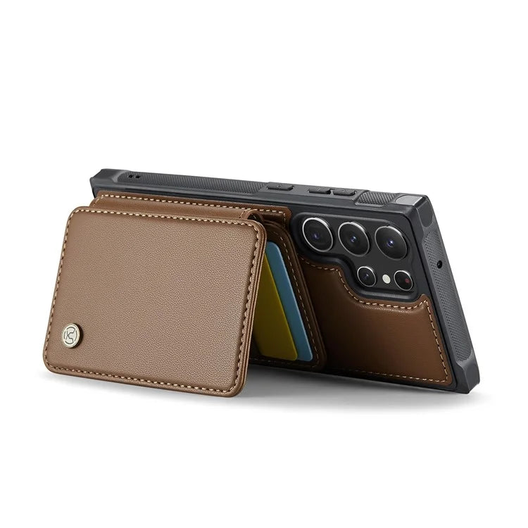 JEEHOOD J05 For Samsung Galaxy S23 Ultra Case Card Holder Kickstand Leather+TPU Phone Cover