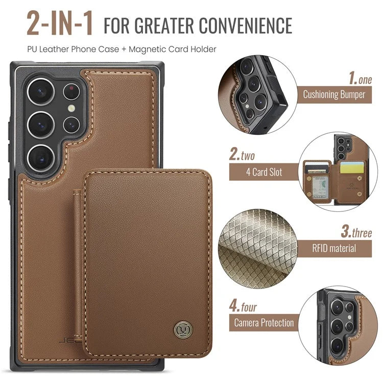 JEEHOOD J05 For Samsung Galaxy S23 Ultra Case Card Holder Kickstand Leather+TPU Phone Cover