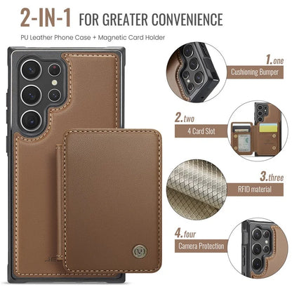 JEEHOOD J05 For Samsung Galaxy S23 Ultra Case Card Holder Kickstand Leather+TPU Phone Cover