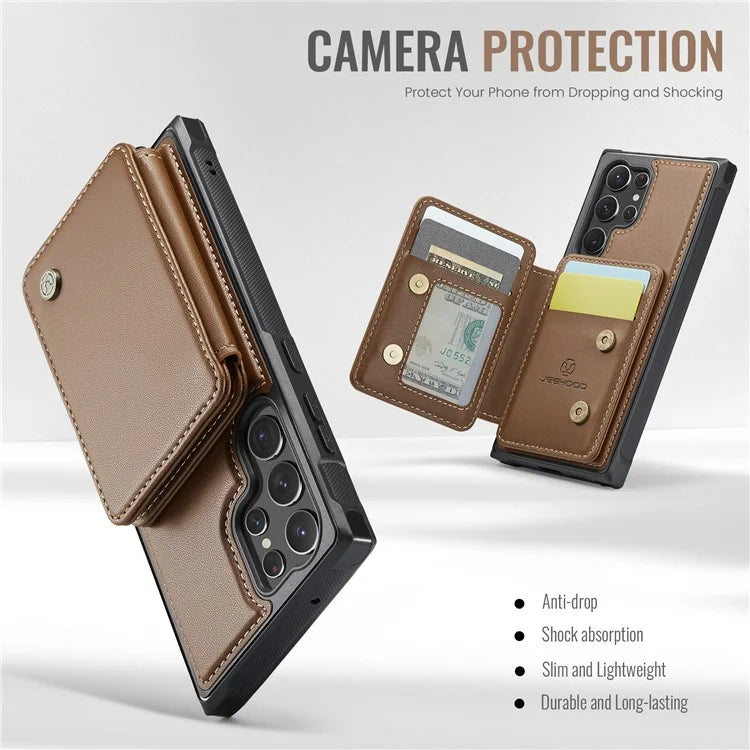JEEHOOD J05 For Samsung Galaxy S23 Ultra Case Card Holder Kickstand Leather+TPU Phone Cover