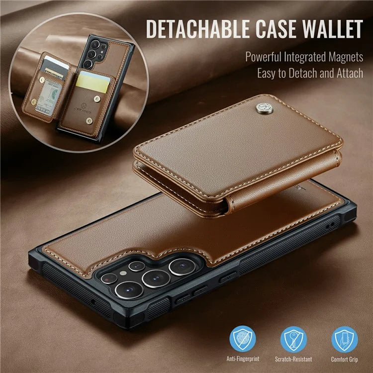 JEEHOOD J05 For Samsung Galaxy S23 Ultra Case Card Holder Kickstand Leather+TPU Phone Cover