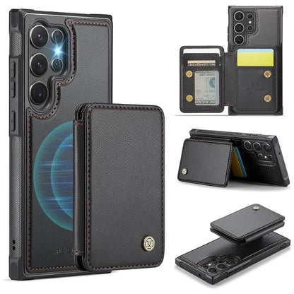 JEEHOOD J05 For Samsung Galaxy S23 Ultra Case Card Holder Kickstand Leather+TPU Phone Cover