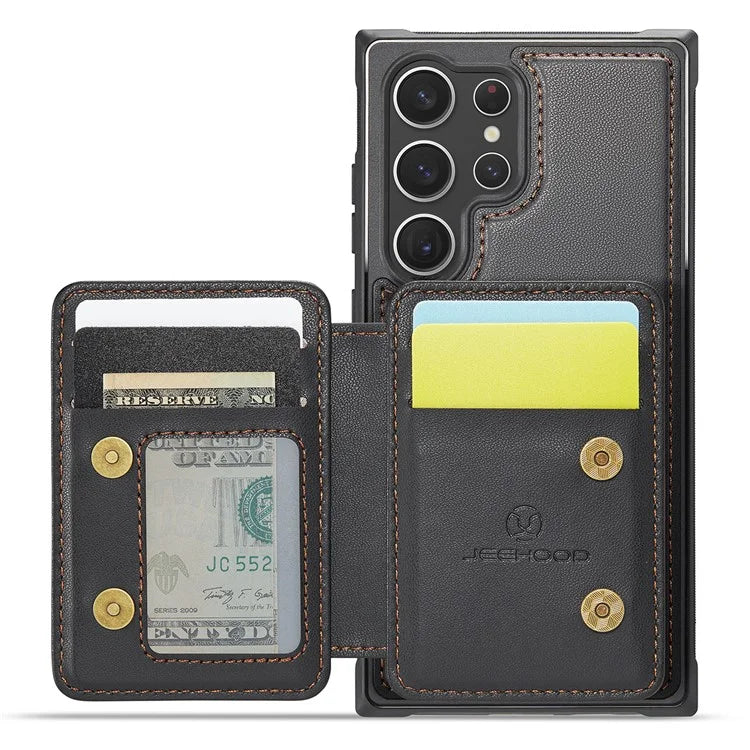 JEEHOOD J05 For Samsung Galaxy S23 Ultra Case Card Holder Kickstand Leather+TPU Phone Cover