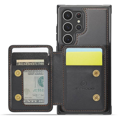 JEEHOOD J05 For Samsung Galaxy S23 Ultra Case Card Holder Kickstand Leather+TPU Phone Cover