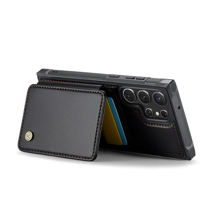 JEEHOOD J05 For Samsung Galaxy S23 Ultra Case Card Holder Kickstand Leather+TPU Phone Cover
