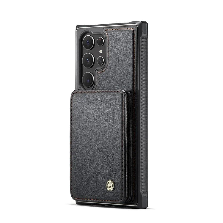 JEEHOOD J05 For Samsung Galaxy S23 Ultra Case Card Holder Kickstand Leather+TPU Phone Cover
