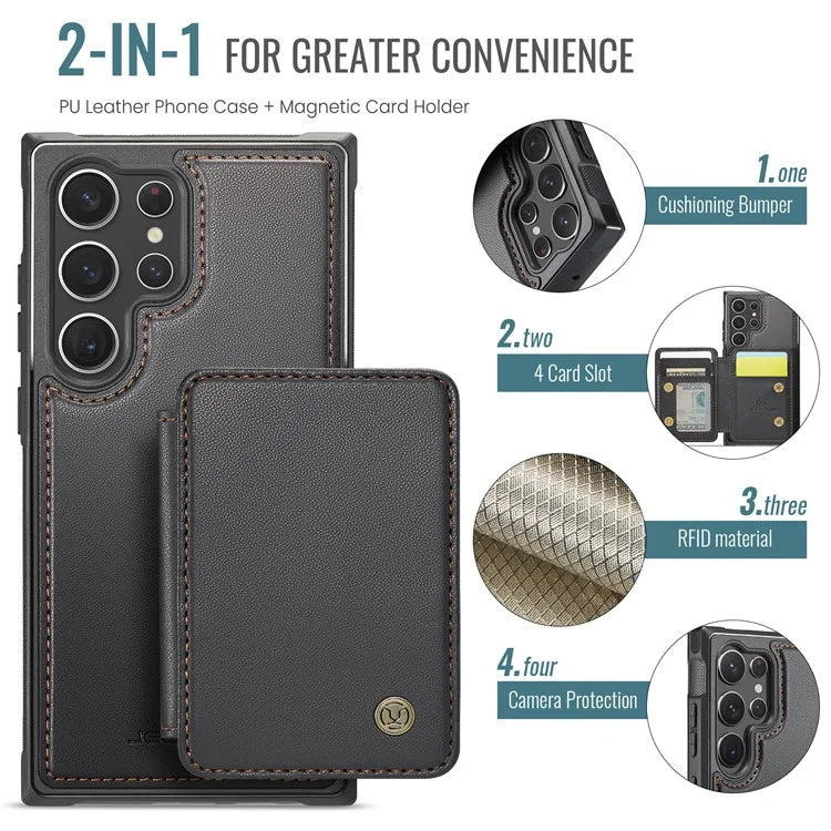 JEEHOOD J05 For Samsung Galaxy S23 Ultra Case Card Holder Kickstand Leather+TPU Phone Cover