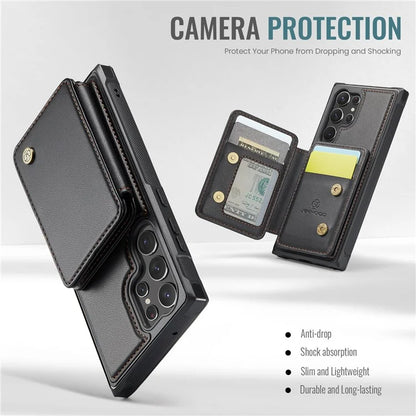 JEEHOOD J05 For Samsung Galaxy S23 Ultra Case Card Holder Kickstand Leather+TPU Phone Cover