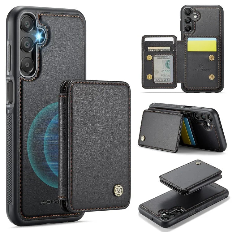 JEEHOOD J05 For Samsung Galaxy A15 4G / 5G Case Card Holder Kickstand Leather+TPU Phone Cover