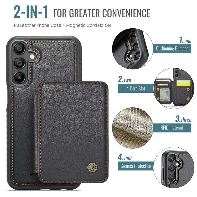 JEEHOOD J05 For Samsung Galaxy A15 4G / 5G Case Card Holder Kickstand Leather+TPU Phone Cover