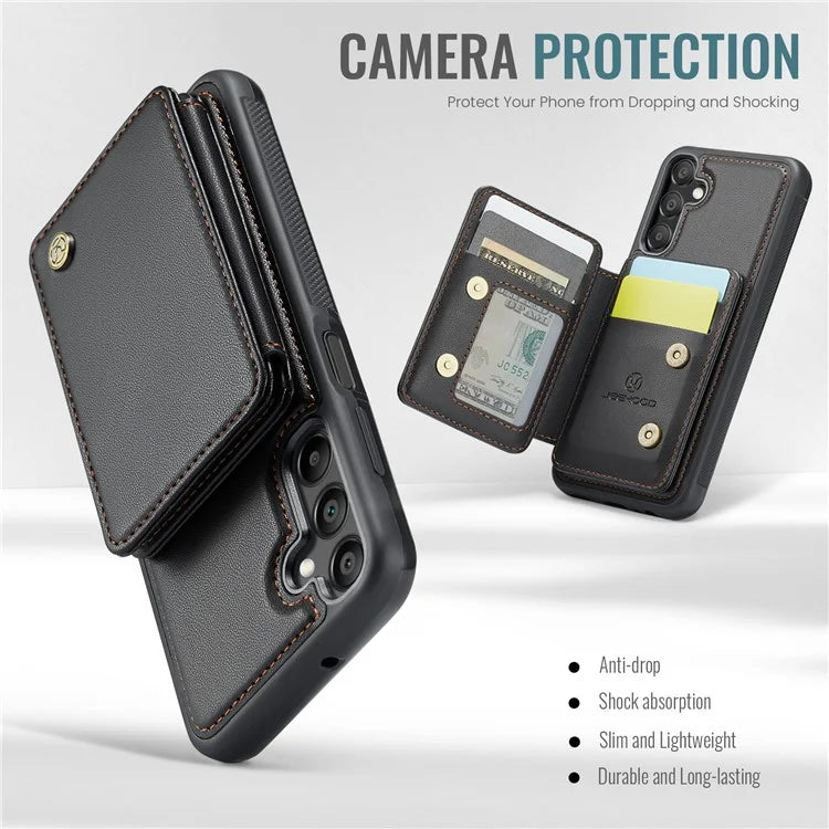 JEEHOOD J05 For Samsung Galaxy A15 4G / 5G Case Card Holder Kickstand Leather+TPU Phone Cover