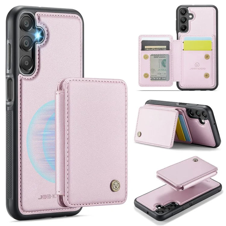JEEHOOD J05 For Samsung Galaxy A15 4G / 5G Case Card Holder Kickstand Leather+TPU Phone Cover