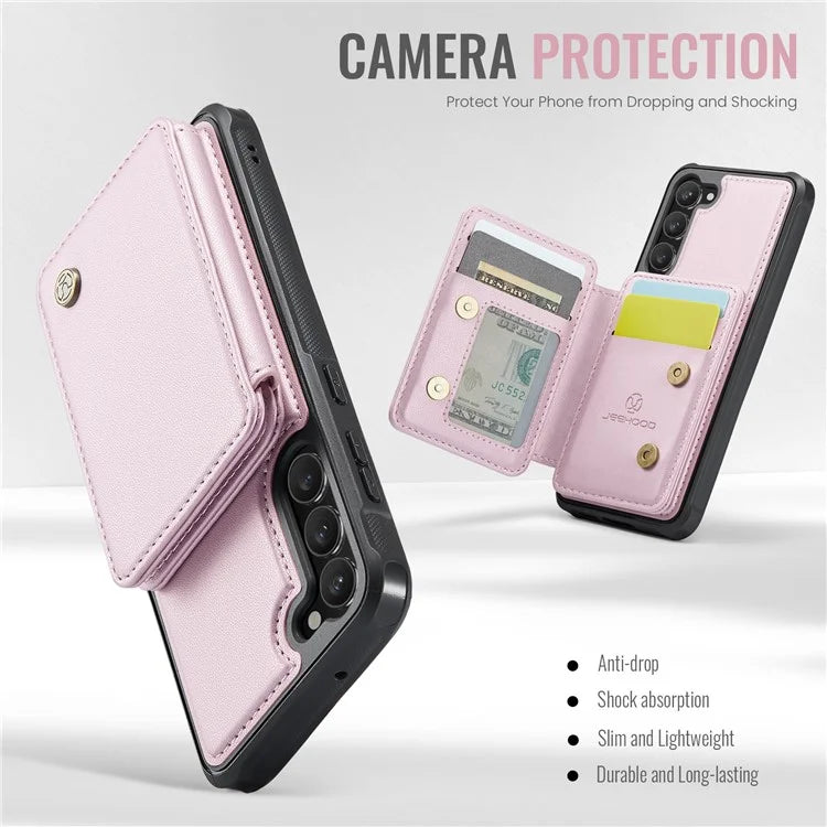 JEEHOOD J05 For Samsung Galaxy S23 Case Card Holder Kickstand Leather+TPU Phone Cover