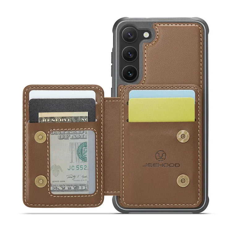 JEEHOOD J05 For Samsung Galaxy S23 Case Card Holder Kickstand Leather+TPU Phone Cover