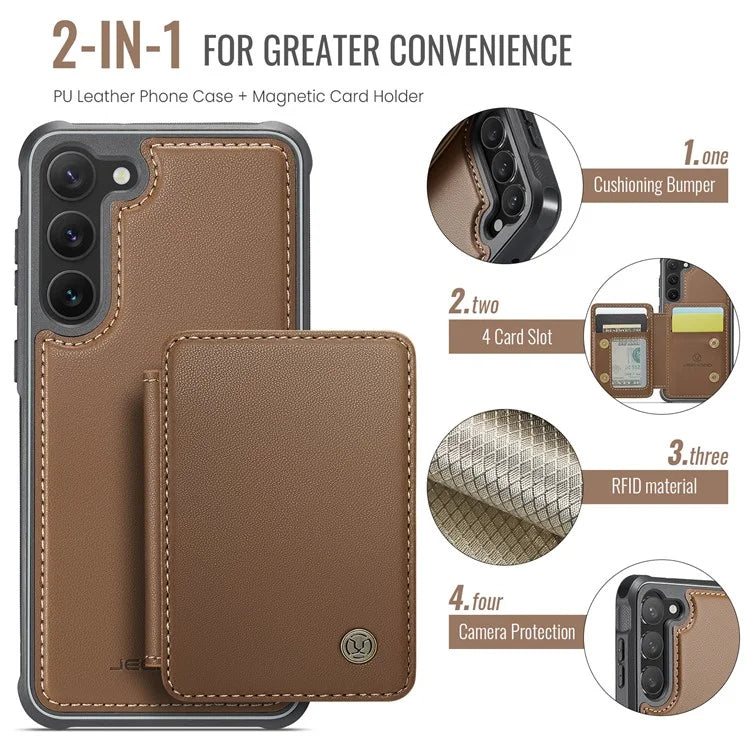 JEEHOOD J05 For Samsung Galaxy S23 Case Card Holder Kickstand Leather+TPU Phone Cover