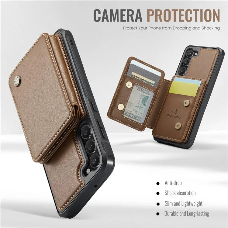 JEEHOOD J05 For Samsung Galaxy S23 Case Card Holder Kickstand Leather+TPU Phone Cover