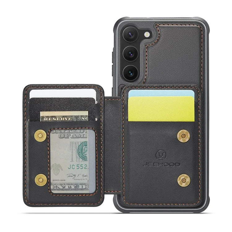 JEEHOOD J05 For Samsung Galaxy S23 Case Card Holder Kickstand Leather+TPU Phone Cover