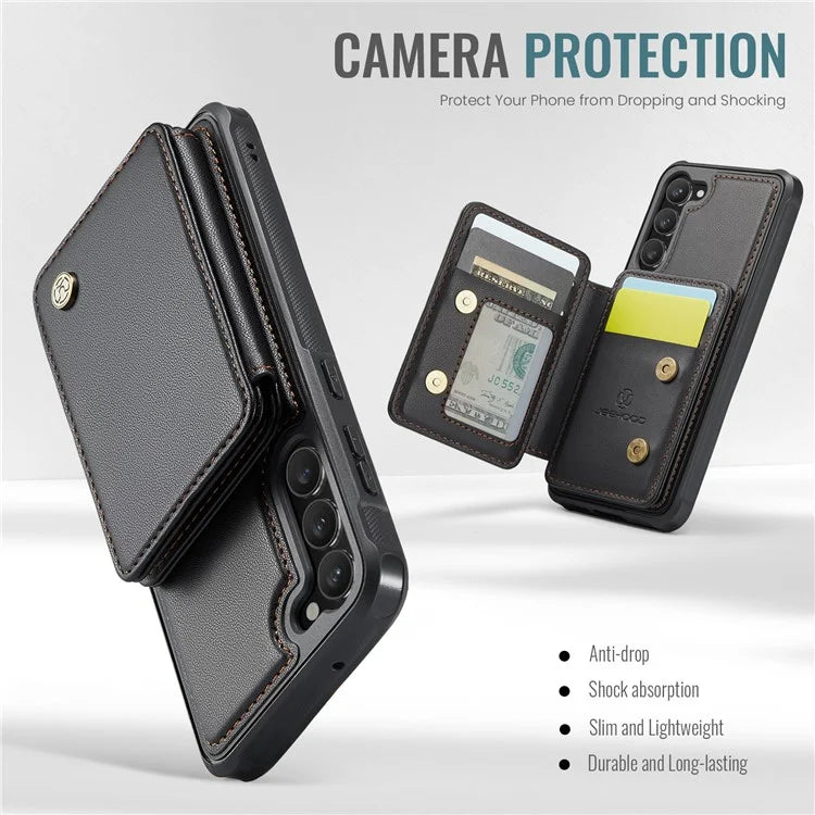 JEEHOOD J05 For Samsung Galaxy S23 Case Card Holder Kickstand Leather+TPU Phone Cover