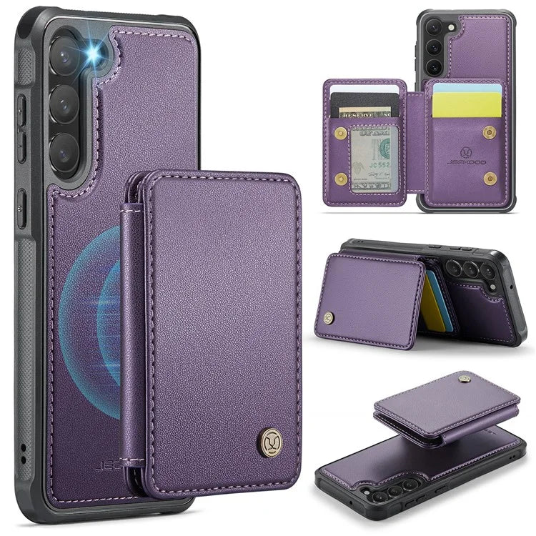 JEEHOOD J05 For Samsung Galaxy S23 Case Card Holder Kickstand Leather+TPU Phone Cover