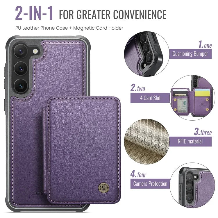 JEEHOOD J05 For Samsung Galaxy S23 Case Card Holder Kickstand Leather+TPU Phone Cover