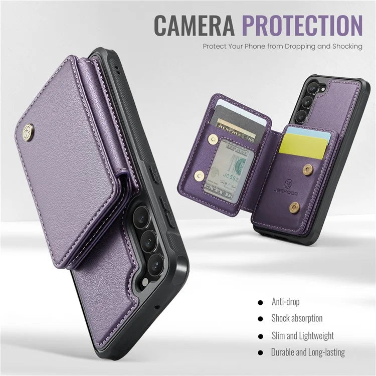 JEEHOOD J05 For Samsung Galaxy S23 Case Card Holder Kickstand Leather+TPU Phone Cover