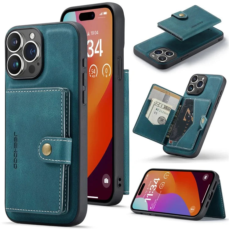 JEEHOOD J01 For iPhone 16 Pro Max Case Retro Leather + TPU Phone Cover Detachable Magnetic Card Holder
