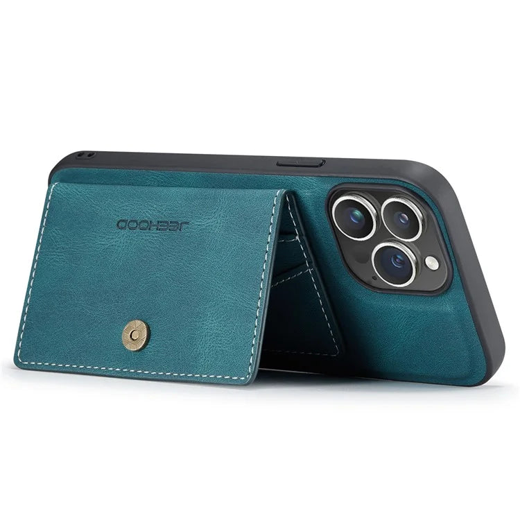 JEEHOOD J01 For iPhone 16 Pro Max Case Retro Leather + TPU Phone Cover Detachable Magnetic Card Holder