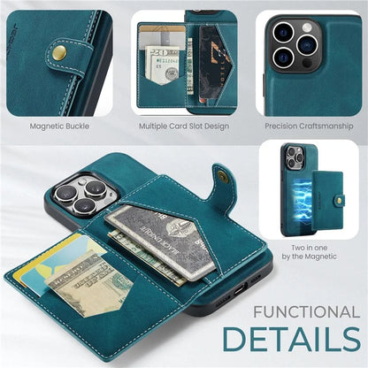 JEEHOOD J01 For iPhone 16 Pro Max Case Retro Leather + TPU Phone Cover Detachable Magnetic Card Holder