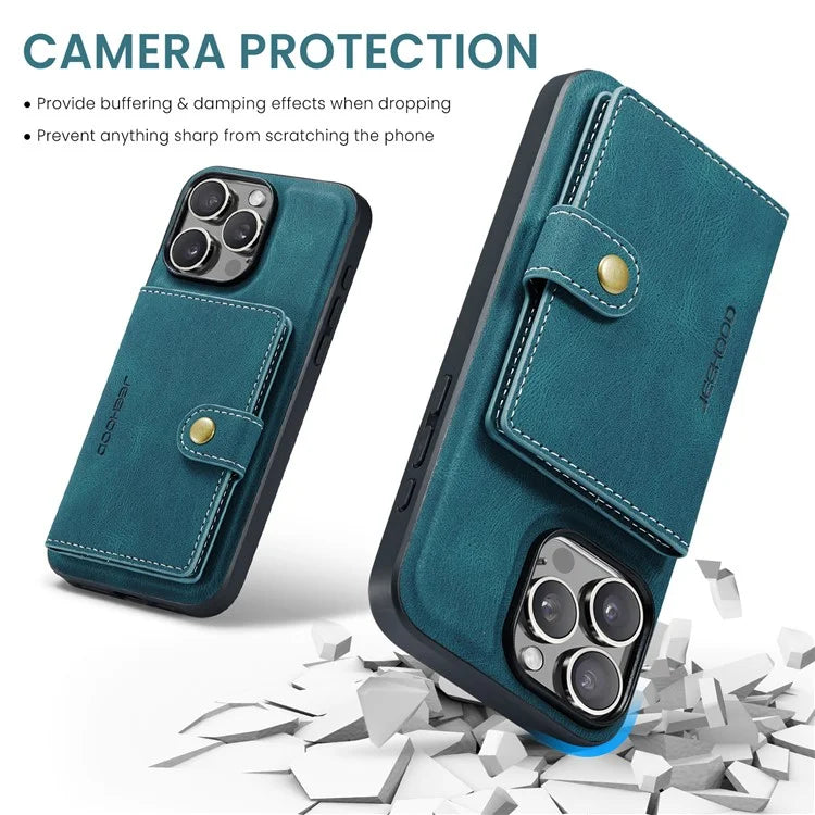 JEEHOOD J01 For iPhone 16 Pro Max Case Retro Leather + TPU Phone Cover Detachable Magnetic Card Holder