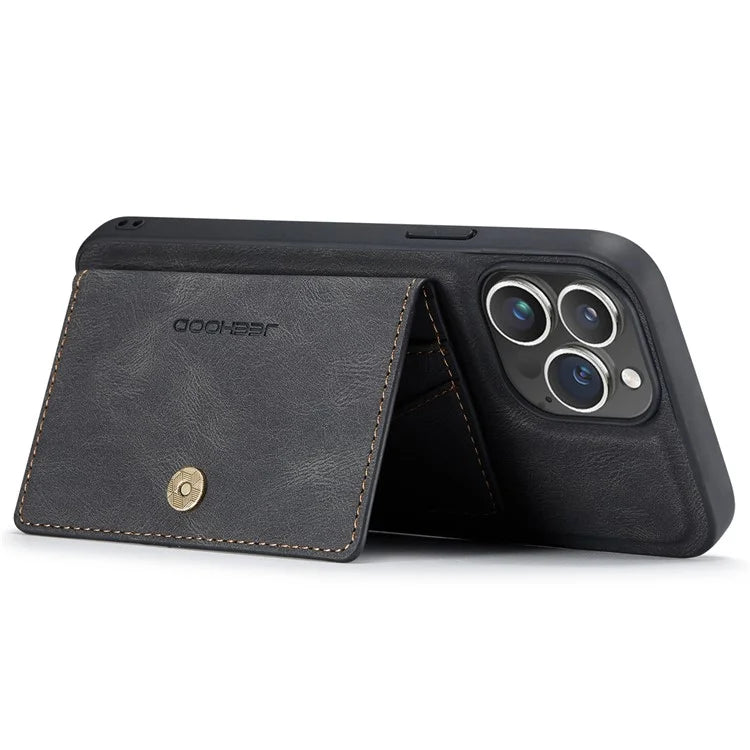 JEEHOOD J01 For iPhone 16 Pro Max Case Retro Leather + TPU Phone Cover Detachable Magnetic Card Holder