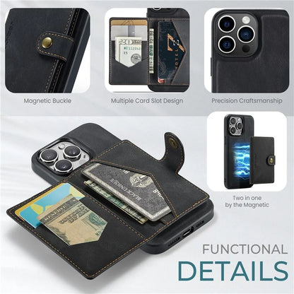 JEEHOOD J01 For iPhone 16 Pro Max Case Retro Leather + TPU Phone Cover Detachable Magnetic Card Holder