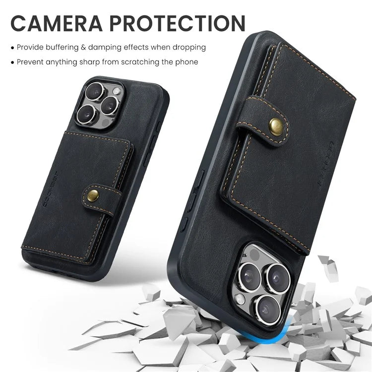 JEEHOOD J01 For iPhone 16 Pro Max Case Retro Leather + TPU Phone Cover Detachable Magnetic Card Holder