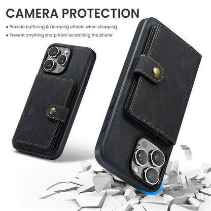 JEEHOOD J01 For iPhone 16 Pro Max Case Retro Leather + TPU Phone Cover Detachable Magnetic Card Holder