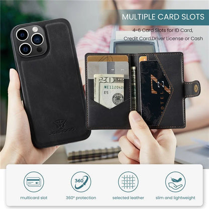 JEEHOOD J01 For iPhone 16 Pro Max Case Retro Leather + TPU Phone Cover Detachable Magnetic Card Holder