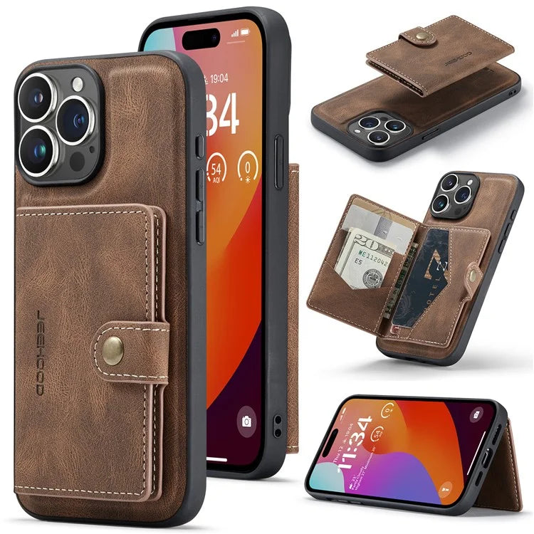 JEEHOOD J01 For iPhone 16 Pro Max Case Retro Leather + TPU Phone Cover Detachable Magnetic Card Holder