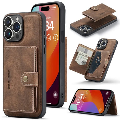 JEEHOOD J01 For iPhone 16 Pro Max Case Retro Leather + TPU Phone Cover Detachable Magnetic Card Holder