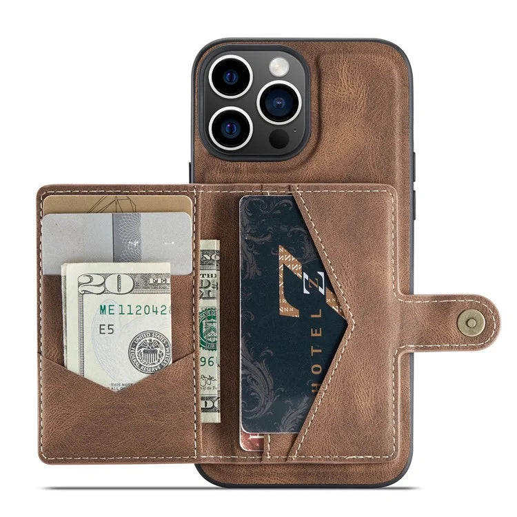 JEEHOOD J01 For iPhone 16 Pro Max Case Retro Leather + TPU Phone Cover Detachable Magnetic Card Holder