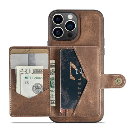 JEEHOOD J01 For iPhone 16 Pro Max Case Retro Leather + TPU Phone Cover Detachable Magnetic Card Holder