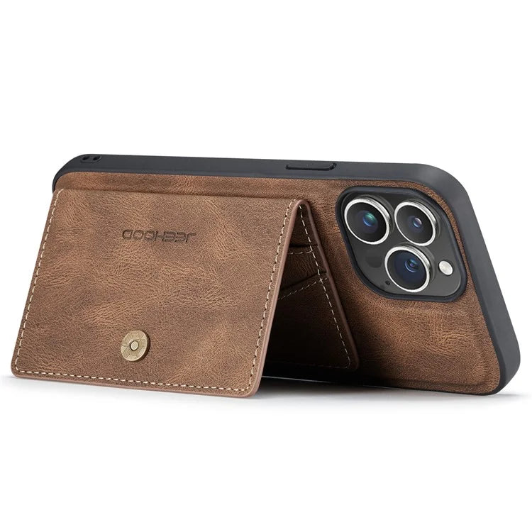 JEEHOOD J01 For iPhone 16 Pro Max Case Retro Leather + TPU Phone Cover Detachable Magnetic Card Holder