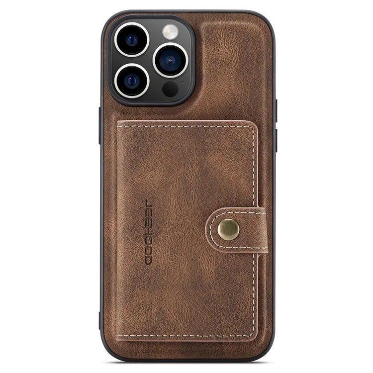 JEEHOOD J01 For iPhone 16 Pro Max Case Retro Leather + TPU Phone Cover Detachable Magnetic Card Holder