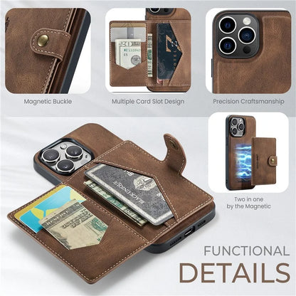 JEEHOOD J01 For iPhone 16 Pro Max Case Retro Leather + TPU Phone Cover Detachable Magnetic Card Holder